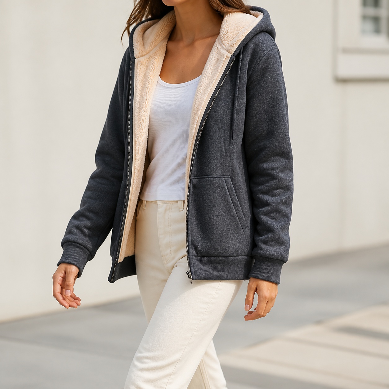 Winter Clothing Sale Women - Damen- und Winterbekleidungsverkauf: Zip-Up-Hoodie, locker geschnitten,