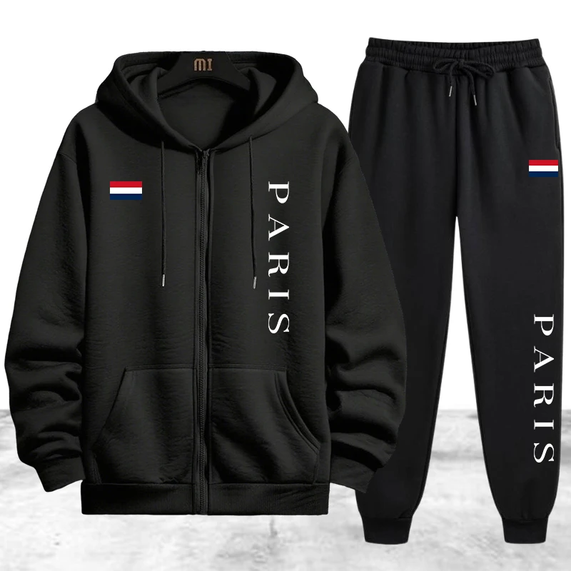 Winter Clothing Equipment - Paris Printing Herren-Trainingsanzug, lässiger Kapuzenpullover mit