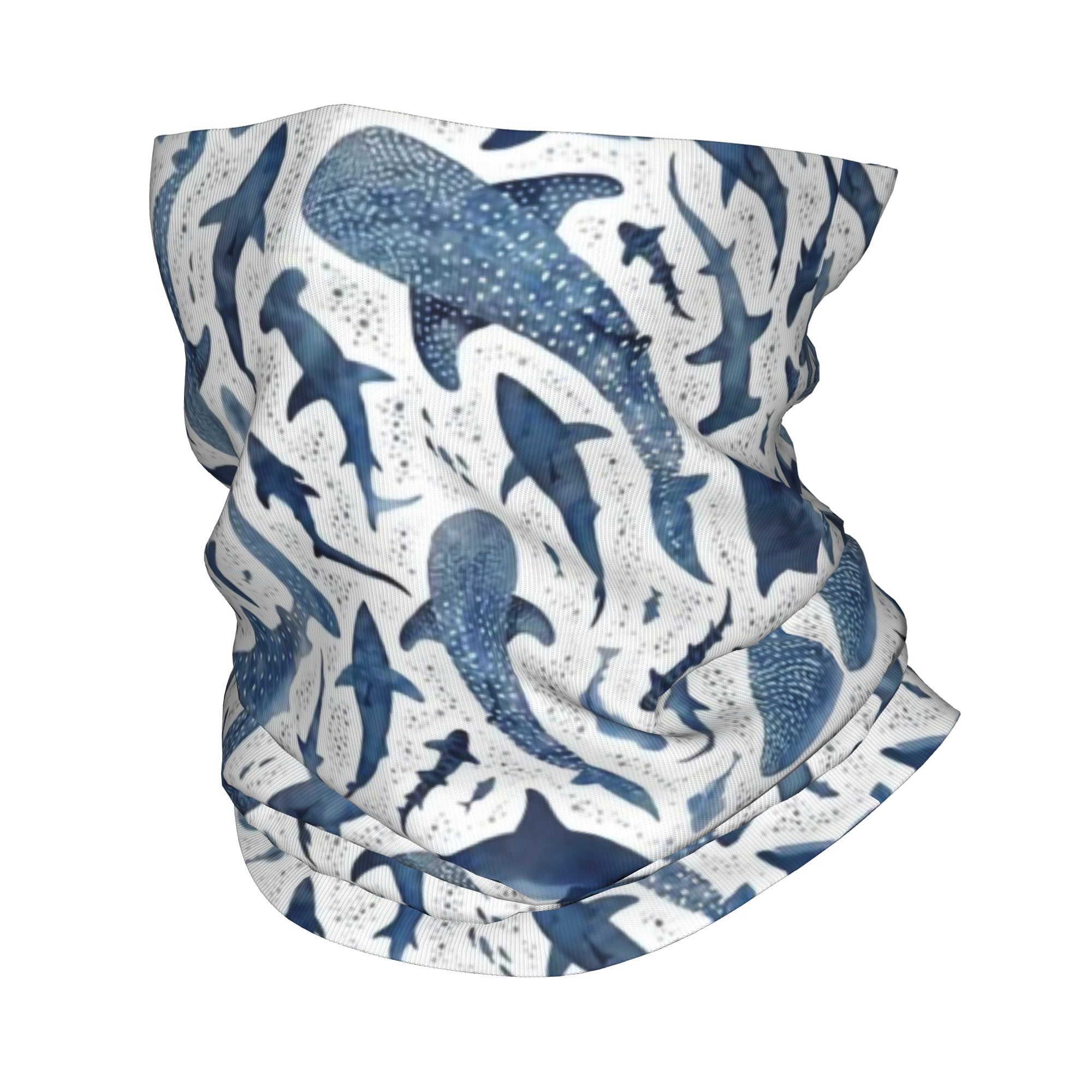Wool Balaclava Knit - Benutzerdefinierte blaue Aquarell Hai Bandana Halsmanschette