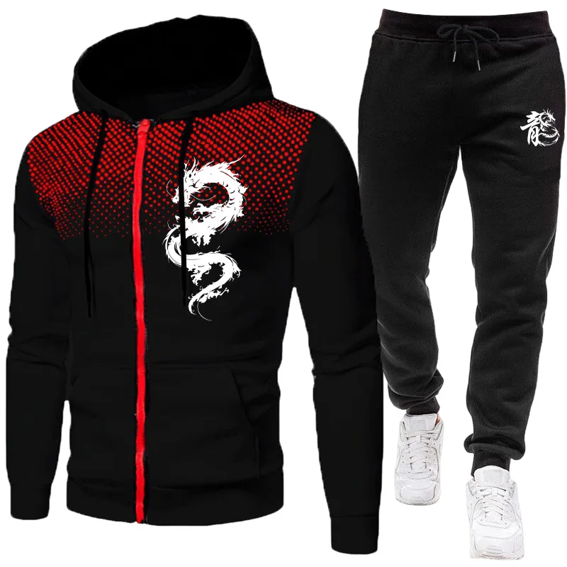 Winter Clothing Equipment - Herren Paris Drachenmuster Mode-Print-Set Zweiteiliges Set